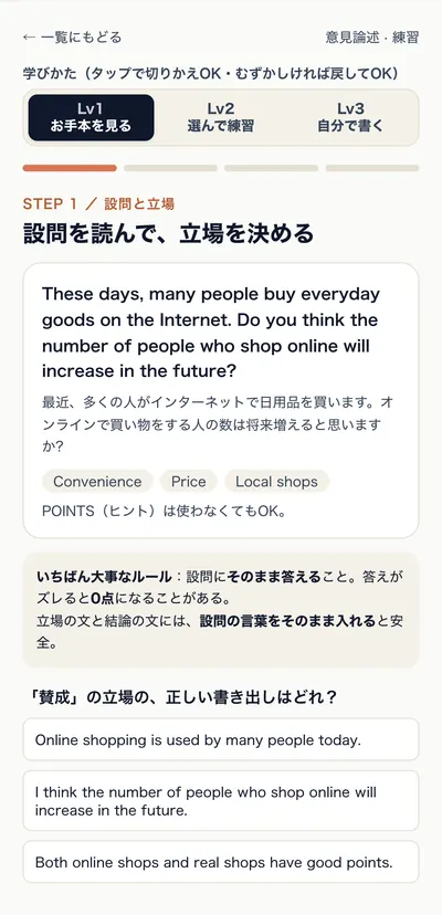意見論述の実画面